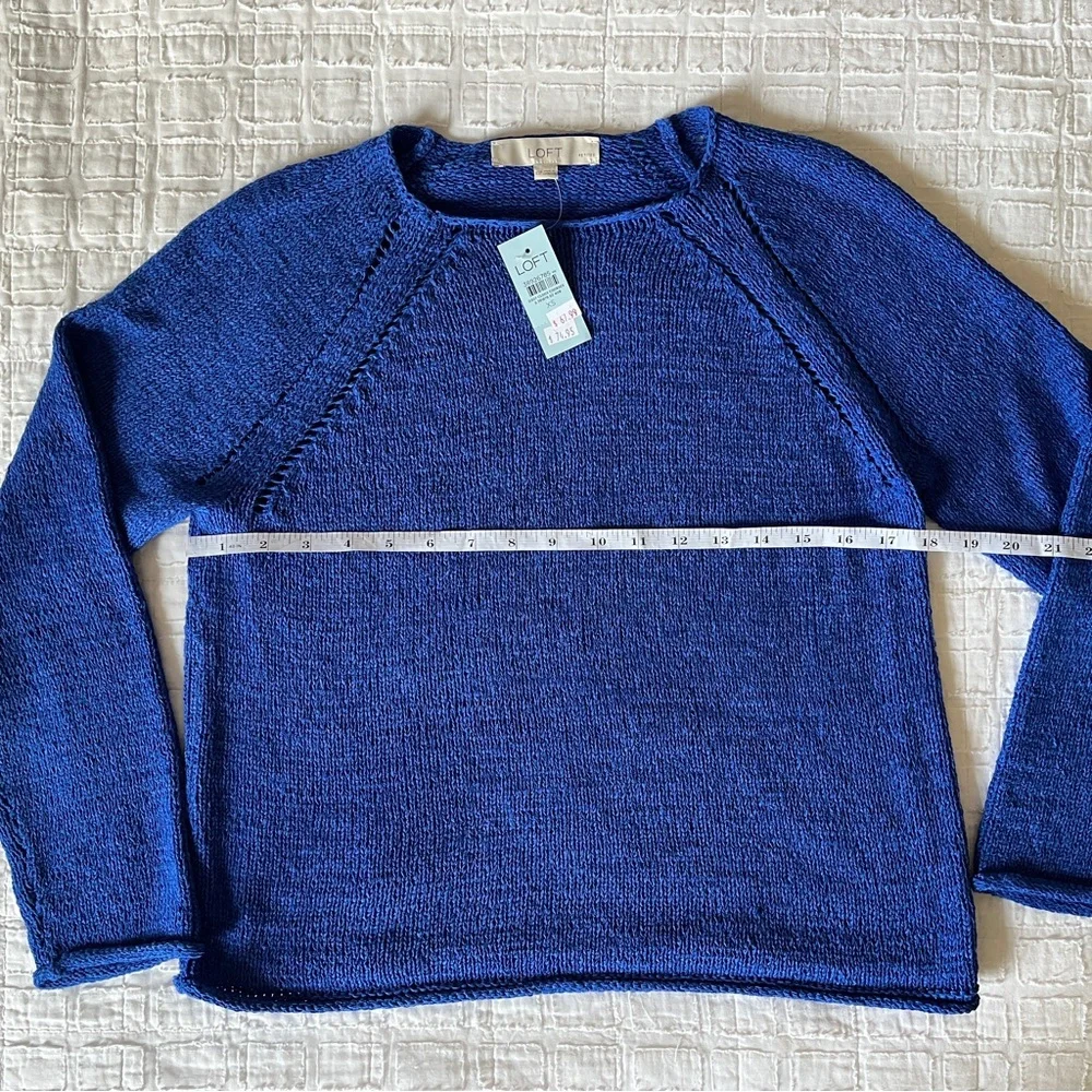 LOFT Blue Pointelle Raglan Sweater - Picture 4 of 8